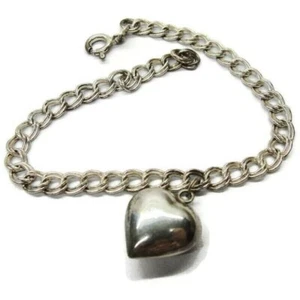 Pulsera de eslabones circulares de plata de ley 925 corazón hinchado Italia SU - Imagen 1 de 5