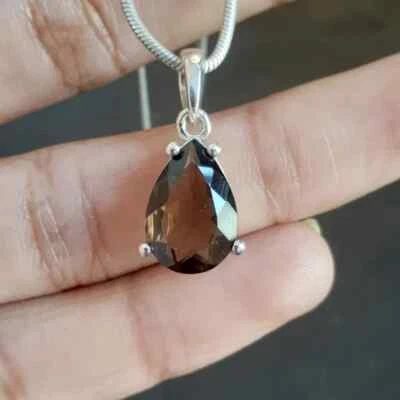 Brown Smoky Quartz 925 Sterling Silver Pendant- Pear Pendant Birthday Gift Wife - Image 1 of 4