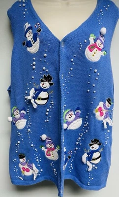 The Quacker Factory Women's Plus Size 2X Snowman Embroidered Winter Holiday Vest - Image 1 of 4