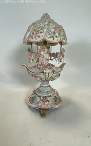 Vintage Porzellan Rose Pferdekutsche Spieluhr 9,75" - wie besehen - Bild 1 von 4