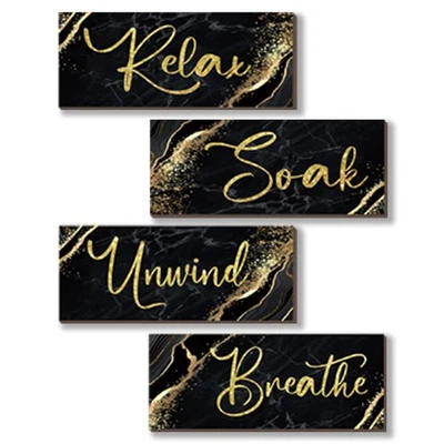 4 Piezas Decoración de Baño Negro y Dorado Negro Dorado Decoración de Pared Relajarse Remojar Desenrollar B... Foto 1 de 4
