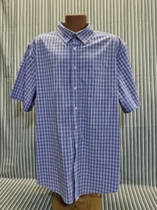George Shirt Big Mens 3XL 54-56  Plaid Performance Button Up Short Sleeve  - Picture 1 of 9
