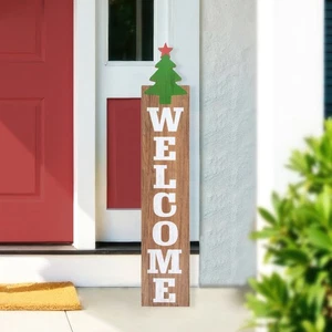 Northlight 31.5-Inch Green Christmas Tree and Red Star Tall Wooden Welcome Sign - Picture 1 of 7