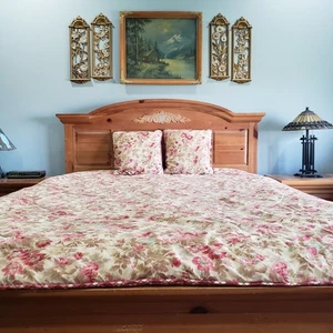 Vtg Floral Comforter Set Full 76x82 Reversible Plaid 3pc Shabby Cottage Core - Picture 1 of 12