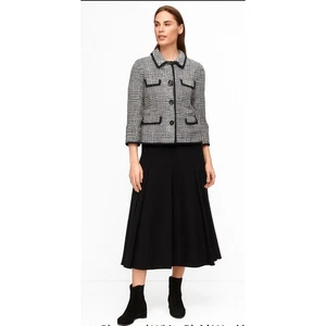 Chaqueta Blazer Talbots Pata de Gallo Negro Blanco Mezcla de Lana Cuello Peter Pan 16WP - Imagen 1 de 8