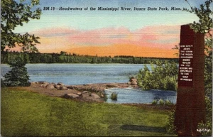 Headwaters of the MISSISSIPPI RIVER Itasca State Park MINNESOTA linen Postcard - Picture 1 of 2