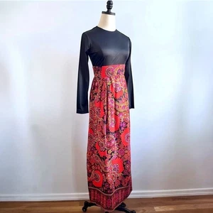 Vintage 60s Mod Maxi Dress | Psychedelic Floral & Paisley Skirt | XS-S - Picture 1 of 7