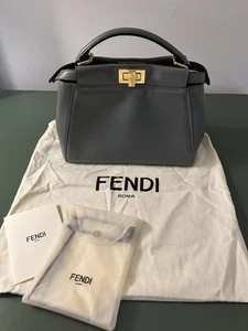 Fendi Peekaboo Mini Iconic Satchel Bag Gray Leather - Picture 1 of 12