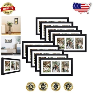 Elegant Black Wood Picture Frames Set of 10 - Swivel Tabs & Real Glass Finish - Picture 1 of 9