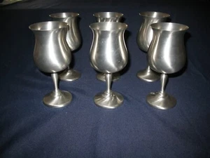 6 Vintage Preisner Pewter Stem Wine Glasses Goblets 7" tall, #2304 Tulip Shape - Picture 1 of 7