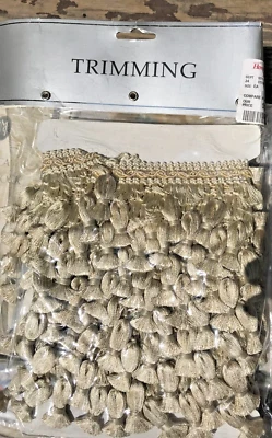 Borla de 6 yardas 3" BLANCO BRONCEADO/BLANCO APAGADO Plateado Oliva Cortina Tela Borde Foto 1 de 4