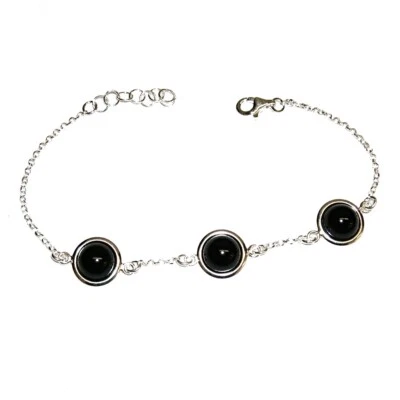 PULSERA PLATA de LEY con Ónix cabujones redondos 8 mm. pulsera de 17 a 19 cm - Imagen 1 de 4