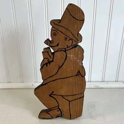 Vintage Primitive Cigar Man Wood Door Stop Handmade Hand Painted Folk Art Read - Image 1 of 4
