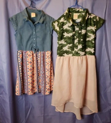FADED GLORY girls Dress Hi Low Camouflage Blush Pink & Denim and floral set of 2 - Image 1 of 4