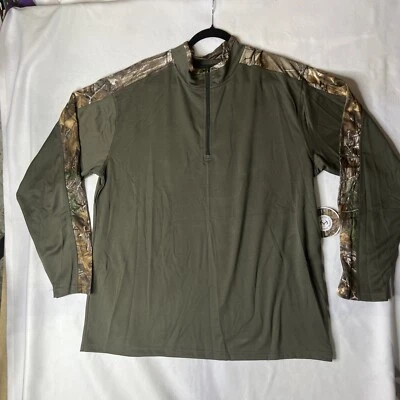Men's Hunting Shirt REALTREE Polyester 1/4 Zip Long Sleeve Olive With Camo - Image 1 of 4