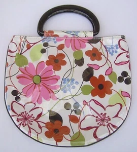 Blumen Handtasche Rosa Orange Blau Vinyl D Griffe Handtasche Beuteltasche Mixi Blau - Bild 1 von 3