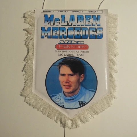 Mika Hakkinen McLaren Mercedes Formula F1 vintage pennant World Champion Finnish Cover