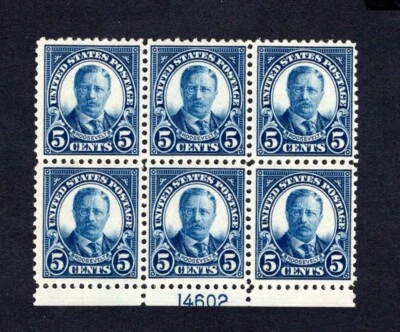 Scott 557 5 Cents Roosevelt MNH Plate Block of 6, Beautiful OG, Super Fresh - Image 1 of 2