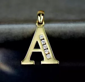 14k Solid Yellow Gold Letter Initial CZ Pendant - Picture 1 of 24
