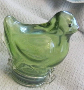 Lot Of 4 Bird green & GJar Container Storage Candy Colored Glass Art Airtight - Picture 1 of 3