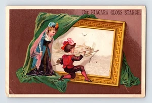 Victorian Trade Card Niagara Gloss Starch 1890s Children Painting 5" x 3" - Picture 1 of 2