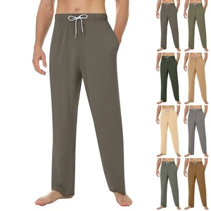 Men's Home Soft Pajama Pants Drawstring With Pockets Casual Sports Pants - Picture 1 of 36