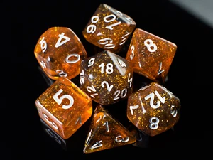 Budget Elden Ring goldene Runen - 7er Set DnD Würfel - klar/bernstein/gold Harzwürfel - Bild 1 von 10
