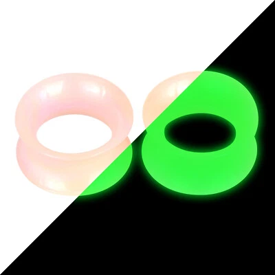 Pair of Thin Flexible Silicone Ear Skins Glow in the Dark/Glitter Flesh Tunnels - Image 1 of 4