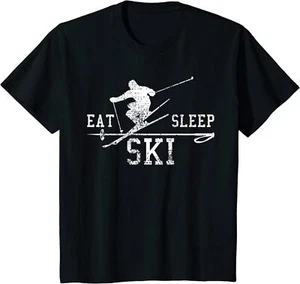 Ski Skiing Eat Sleep Repeat Winter Sport Gift Youth Unisex T-shirt - Picture 1 of 5