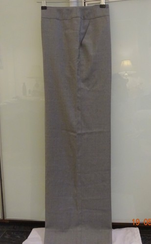 Pantalone abito Chanel grigio lana liscia vita alta tasche logo 40