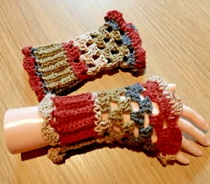 ARMBANDWÄRMER; Handarbeit "Oma" gehäkelt; Herbsttöne; durchschnittliche Damengröße - Bild 1 von 2