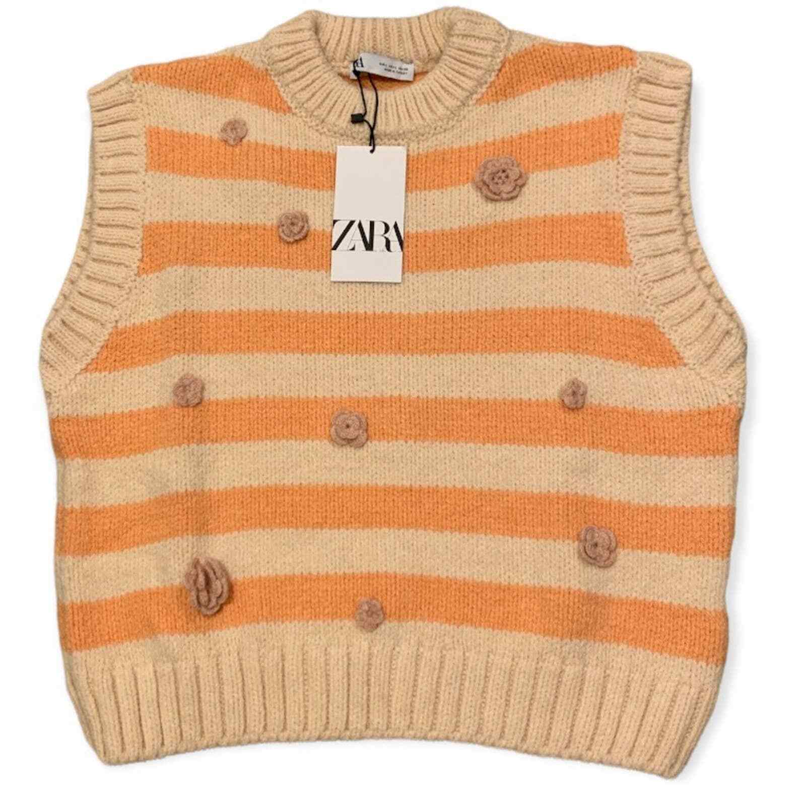 Zara Orange Embroidered Floral Knit 