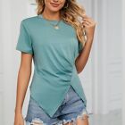 Solid Color O Neck Short Sleeve T Shirt for Women Loose Fit Summer Top