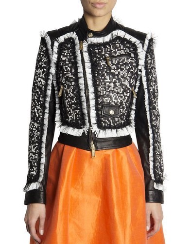 GIACCA BIKER IN PELLE CAPPOTTO DSQUARED2 VOLANT ARGENTO LUREX 42 IT 38 FR