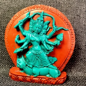 Vintage Plakette mit den GÖTTERN SHIVA BRAHMA & VISHNU reiten GAJASAMHARA MURTI - Bild 1 von 4