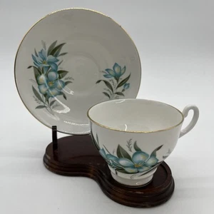 Imperial Fine English China Warranted 22k Gold Tea Cup & Saucer Blue Flowers VTG - Picture 1 of 11