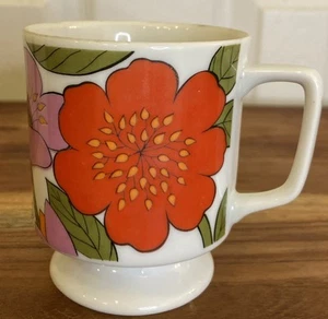 MCM Retro Pedestal Mug Cup Flowers Orange Red Green Adorable! Japan - Picture 1 of 7