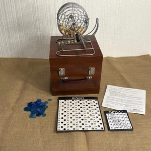 Vintage Cardinal Industries Bingo Game Set Cage Wood Box Handle Velvet Family - Picture 1 of 20