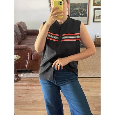 Rag & Bone Silk 90s Stripe Button Front Tank  - Image 1 of 4