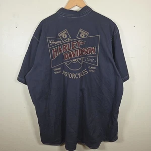 Harley Davidson besticktes Hemd mit Knopfleiste 3XL 100% Baumwolle Taschen Kolben - Bild 1 von 9