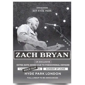 Zach Bryan Concert Poster 2025 Print Poster Hyde Park Gift Print A5 A4 A3 A2 A1 - Picture 1 of 8
