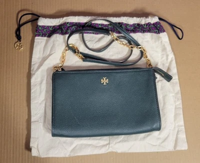 Tory Burch Carter Women's Green Pebbled Leather Crossbody Purse With Dust Bag - Image 1 of 4