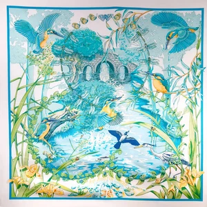 Hermes Silk Scarf Carré 90 Au bord de l’eau W/Tags Box Used Excellent. - Picture 1 of 6