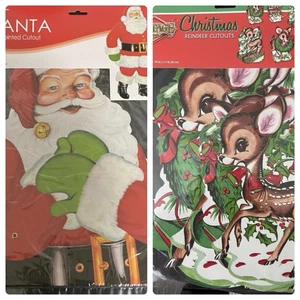 Beistle Reindeer 1966 Reproduction and Jointed 29 inch Santa 1978 Reproduction - Picture 1 of 10