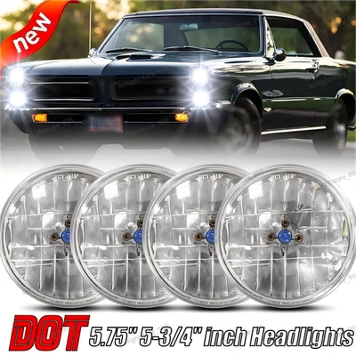 Fits Pontiac GTO Grand Prix DOT 5.75" 5-3/4" Round Halogen Headlights Hi/Lo beam - Image 1 of 4