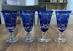 4 Crystal Hand-carved Wine Glass Edo Kiriko Wine Stem Goblets 5.25” Tall - Picture 1 of 7