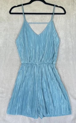 Everly Romper Womens M Baby Blue Pastel Crepe Coquette Feminine Summer Beach - Image 1 of 4