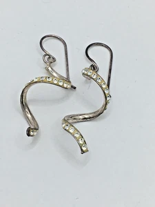 Sterling Silver 925 Dangle Earrings Sparkly Spirals 4cm Drop   J7 P27 - Picture 1 of 10