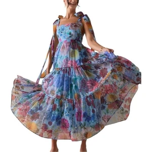 Audrey Parks Francesca’s Maxikleid Alahna Träger hellblau Blumen Größe Medium - Bild 1 von 12