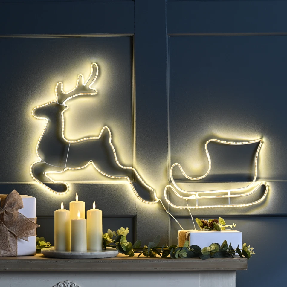 LED Hanging Reindeer & Sleigh Silhouette – Warm White | Plug In | Indoor & Outdo - Image 1 of 1